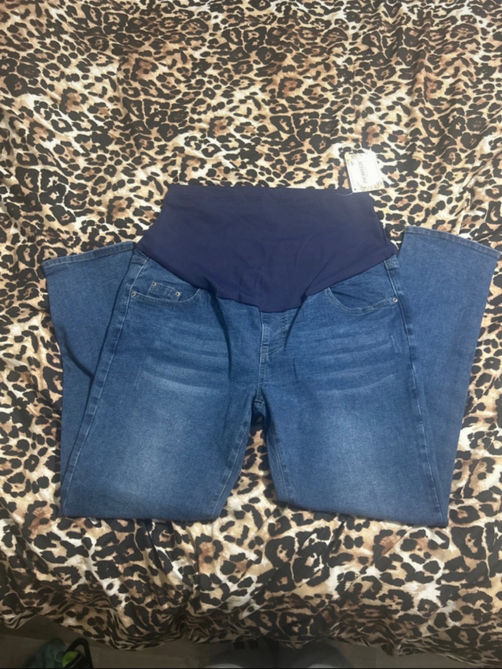 Maternity Blue Denim Jeans with Navy Overband